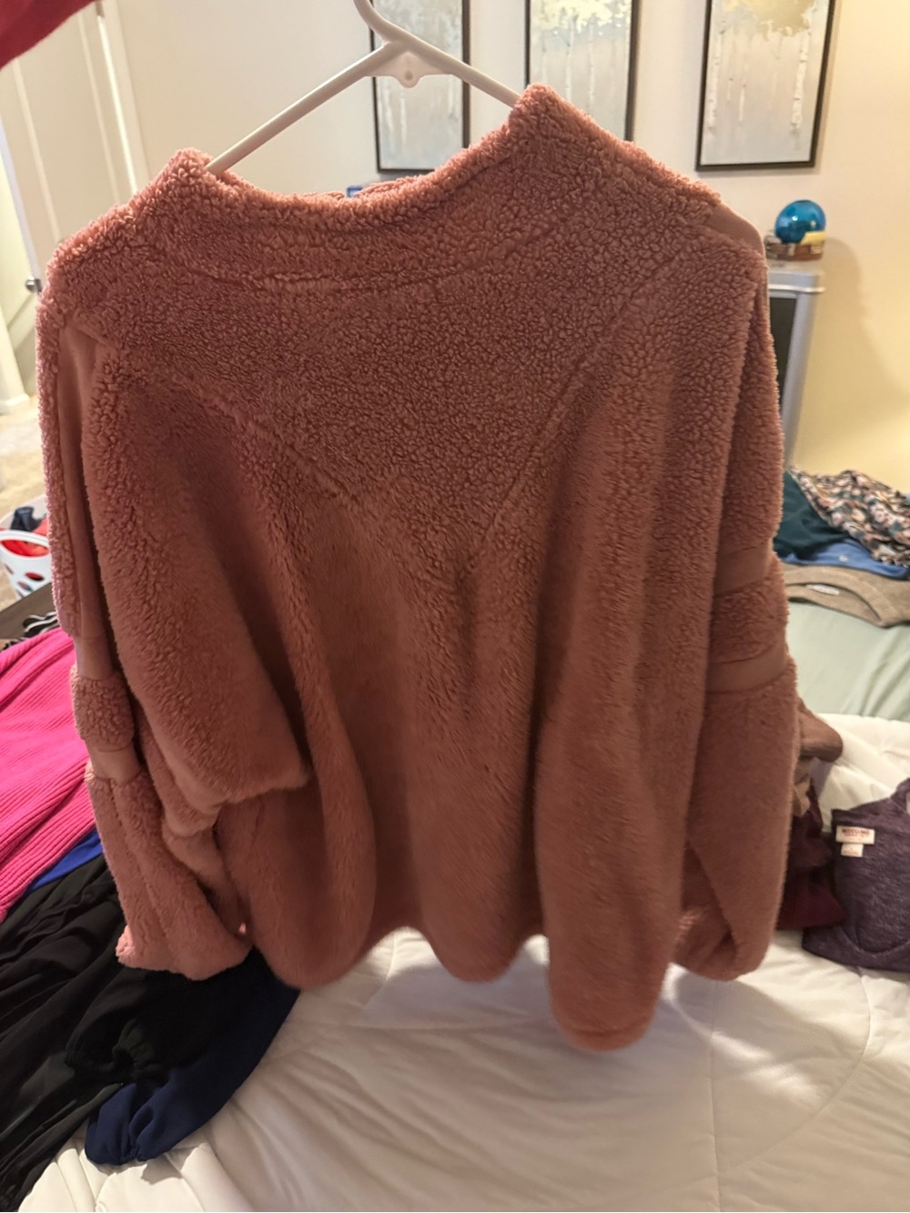 Coco + Carmen Plush Teddy Crewneck Sweater in Rosewood